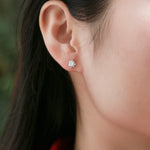 Load image into Gallery viewer, Close-up of an ear wearing a moissanite stud earring with a blurred background