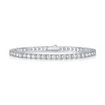 Load image into Gallery viewer, A tennis bracelet featuring round-cut moissanite stones set in a row, with a secure clasp, against a white background.
