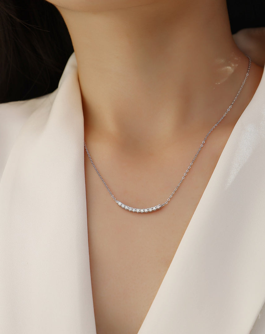 Arc Pavé Moissanite Necklace on a model