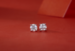 Load image into Gallery viewer, Moissanite stud earrings on a red background
