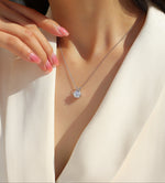 Load image into Gallery viewer, Close-up of a person wearing Éclat Solitaire Moissanite Necklace.
