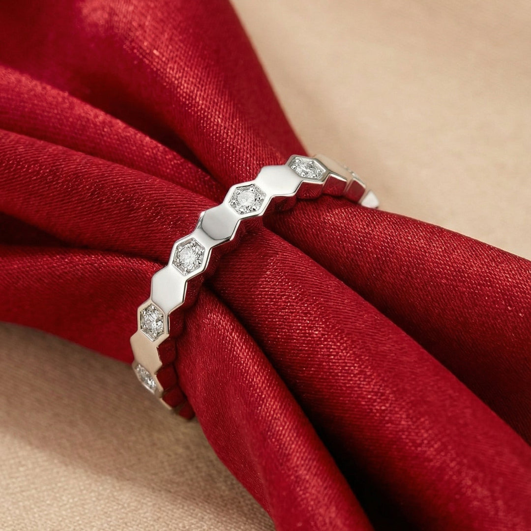 Pavé Honeycomb Moissanite Ring